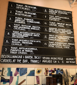 Pizza menu at Omnipollo's Hatt